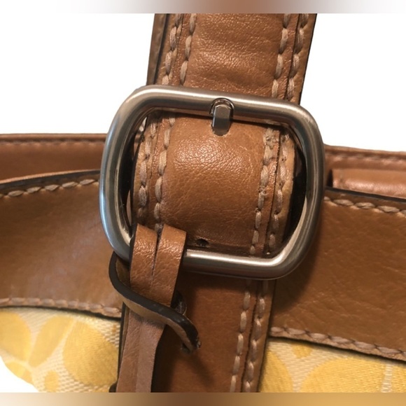 Fossil Marley Double Handle Shoulder Bag Shopper Yellow Canvas Leather 14X11 - Picture 11 of 14